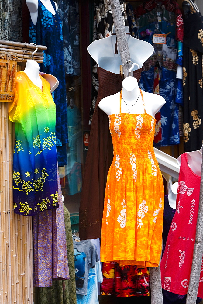 Clothes displayed at a market stall, Kona, Big Island, Hawaii Islands, USA