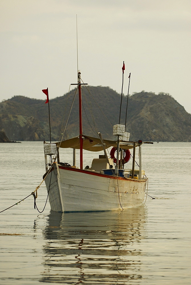 Boat anchored at the port, Taganga Port, Taganga Bay, Magdalena, Colombia