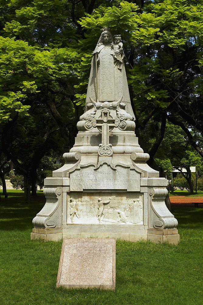 Monument in a garden, Nuestra Senora Del Carmen De Cuyo, Patrona Del Ejercito, Plaza Aguero, Buenos Aires, Argentina