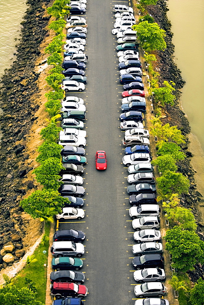 High angle view of cars parked in a parking, Panama