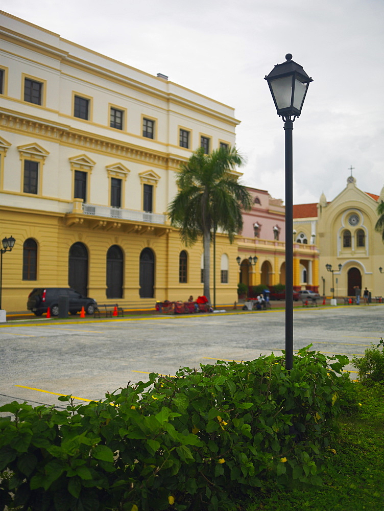 Lamppost in front of a building, Old Panama, Panama City, Panama