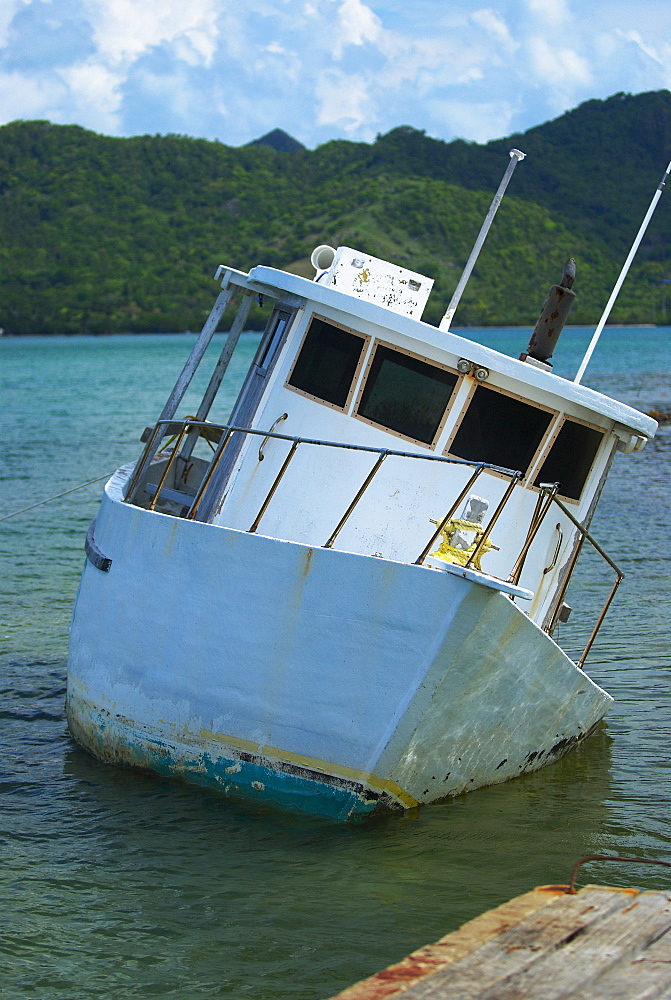 Boat sinking in the sea, Providencia y Santa Catalina, San Andres y Providencia Department, Colombia