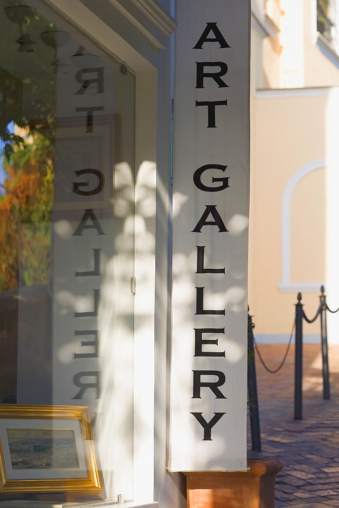 Close-up of an art gallery information board, Capri, Campania, Italy