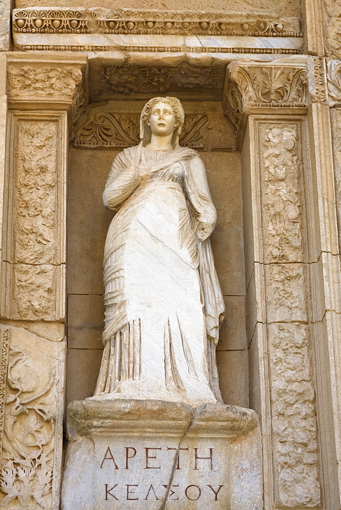 Statue on a wall, Celsus Library, Ephesus, Turkey