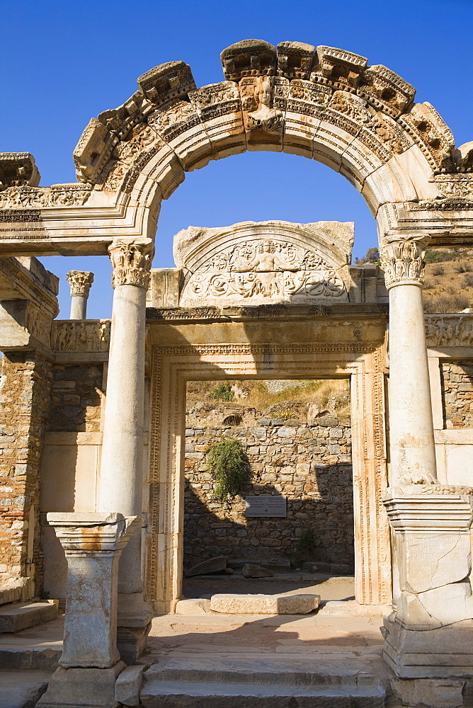 Old ruins of the entrance gate of a temple, Temple of Hadrian, Ephesus, Turkey