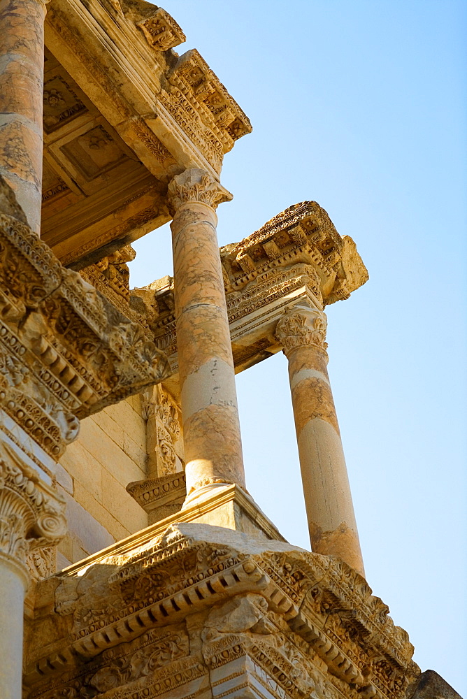 Low angle view of the old ruins of a library, Celsus Library, Ephesus, Turkey