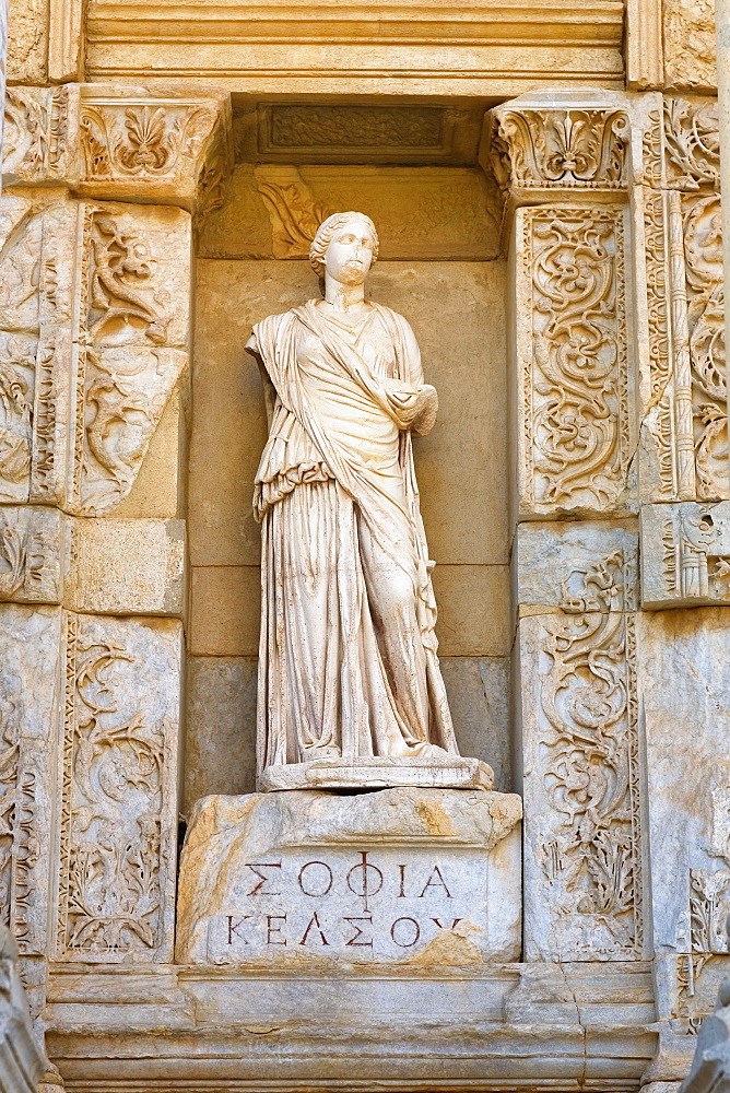 Statue on a wall, Celsus Library, Ephesus, Turkey