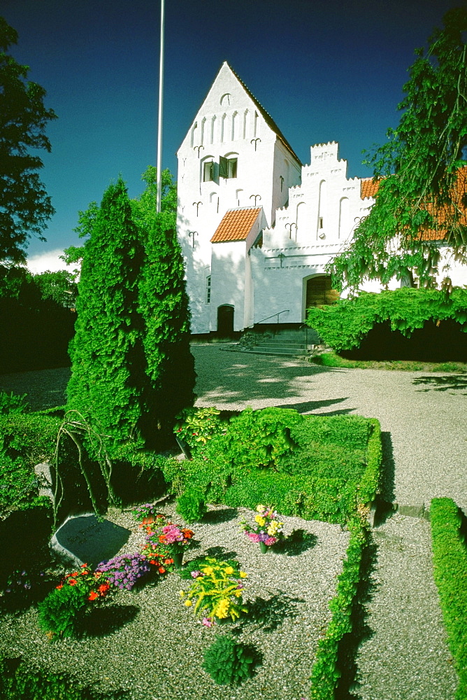 Cemetery in front of a church, Funen County, Denmark