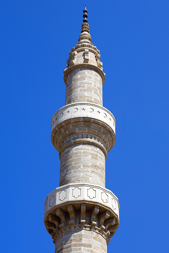 High section view of a minaret, Mosque of Suleyman, Rhodes Old Town, Rhodes, Dodecanese Islands, Greece