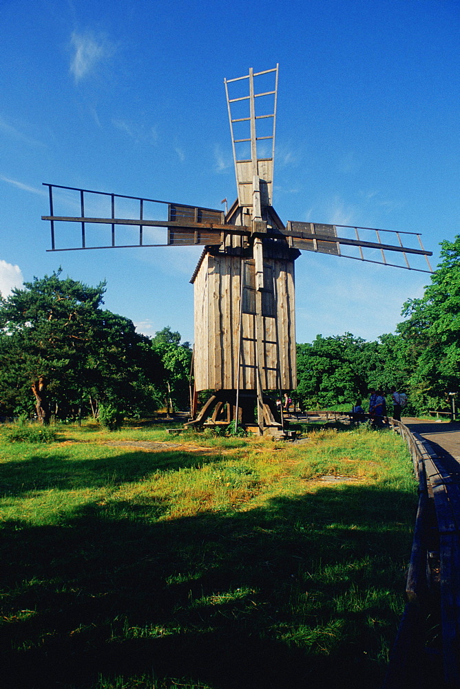 Low angle view of a windmill on a landscape, Stockholm, Sweden