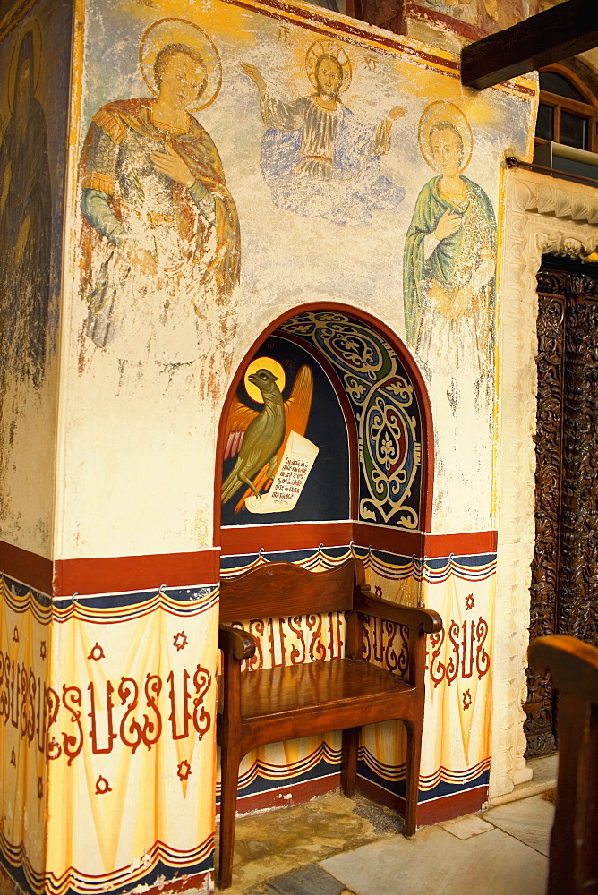 Mural on the wall of a church, Monastery of St. John the Divine, Patmos, Dodecanese Islands, Greece