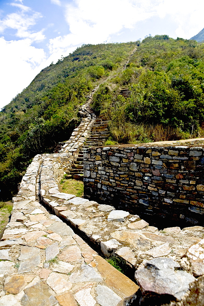 Canal on a mountain, Choquequirao, Inca, Cusco region, Peru