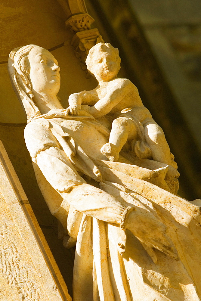 Statue of Virgin Mary and Jesus Christ in a cathedral, Le Mans Cathedral, Le Mans, France