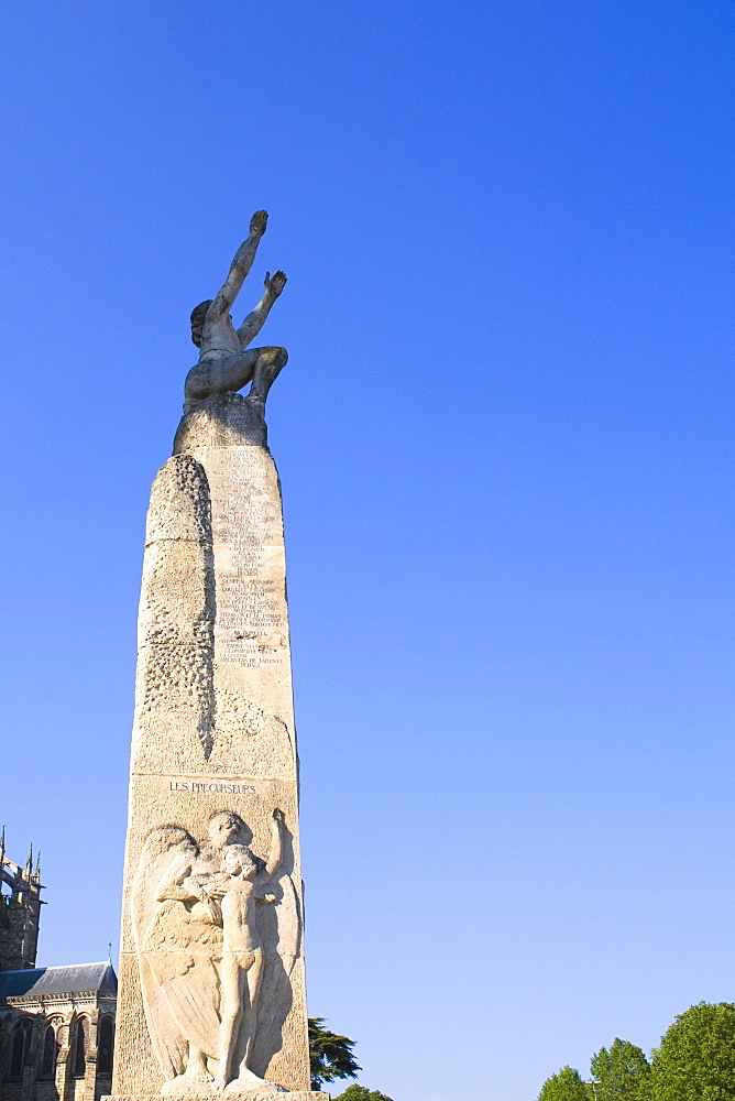 Low angle view of a statue, Le Mans, Sarthe, France