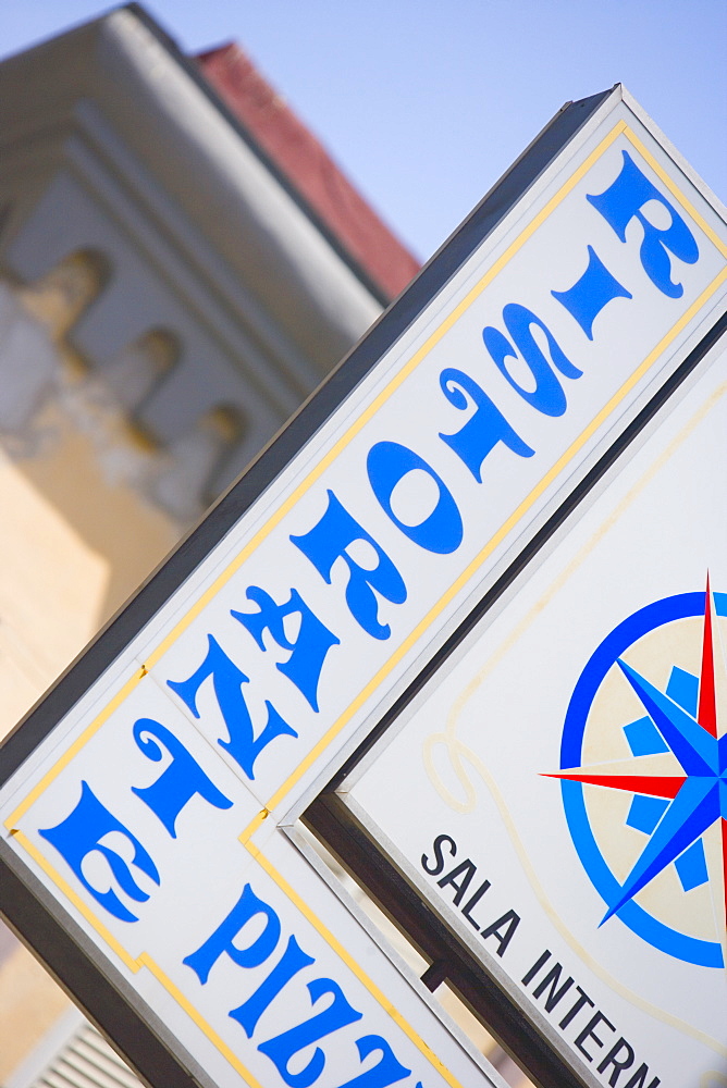 Low angle view of an information board, Naples, Naples Province, Campania, Italy