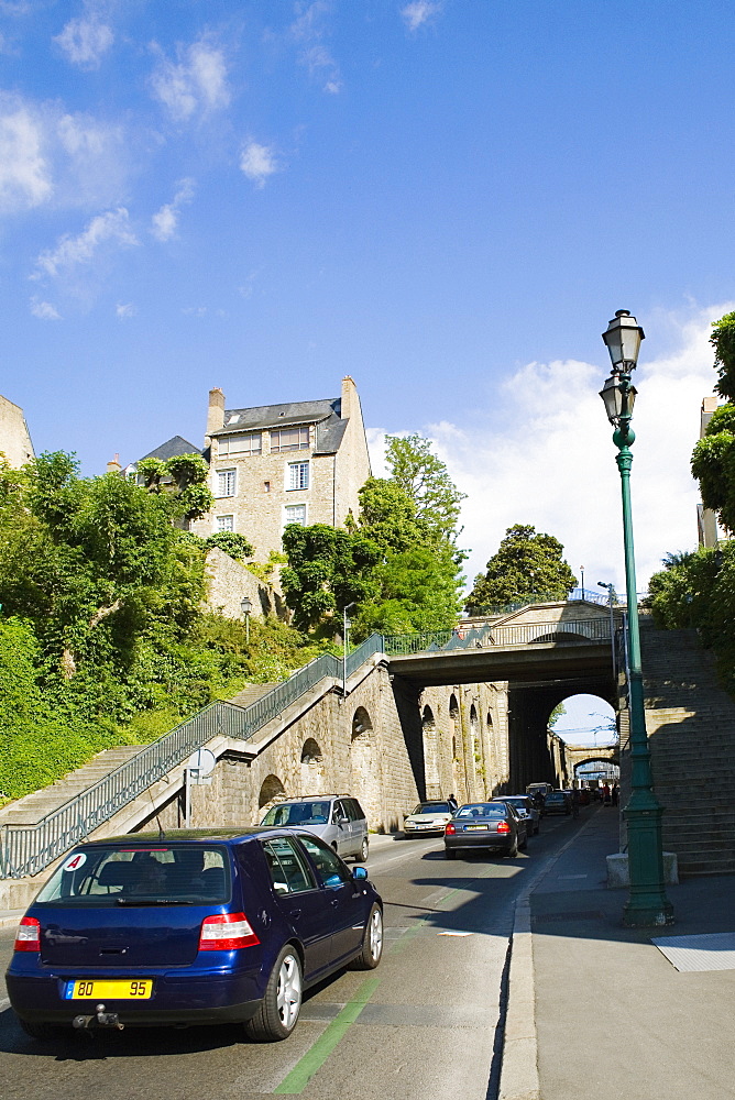 Cars moving under a footbridge, Le Mans, Sarthe, Pays-de-la-Loire, France