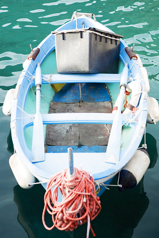 High angle view of a boat in the sea, Italian Riviera, Mar Ligure, Genoa, Liguria, Italy