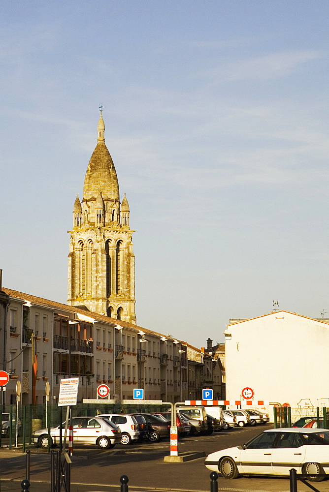 Car parked in a parking lot of a church, Leglise Sainte-Marie De La Bastide, Bordeaux, Aquitaine, France