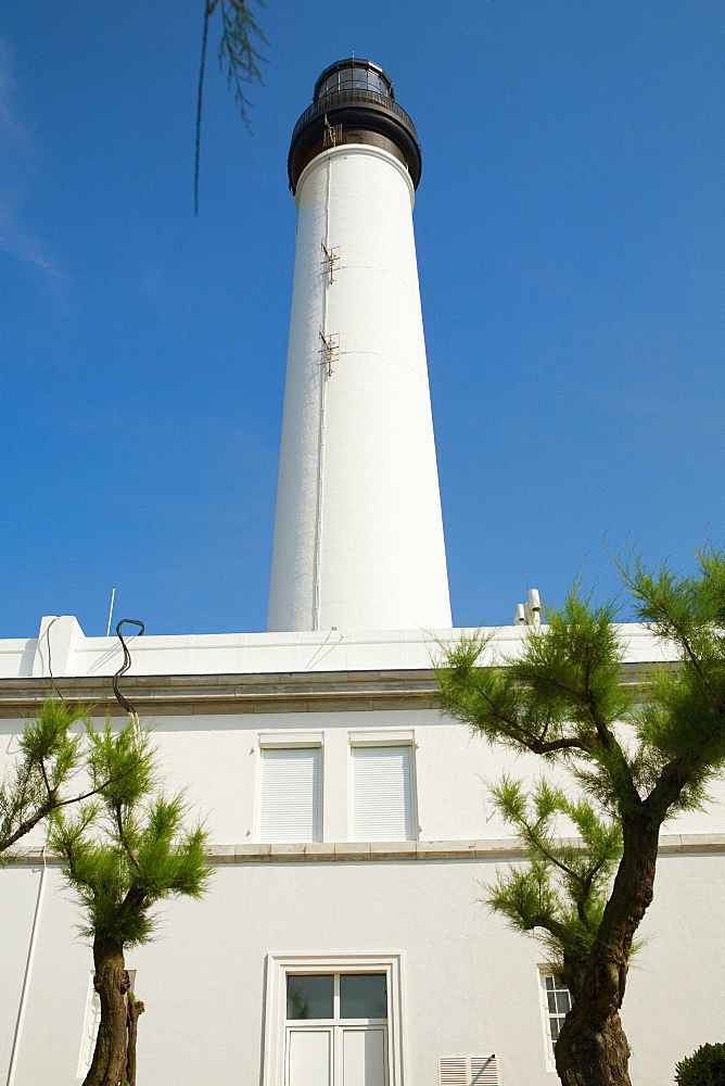 Low angle view of a lighthouse, Phare de Biarritz, Biarritz, Pays Basque, Aquitaine, France