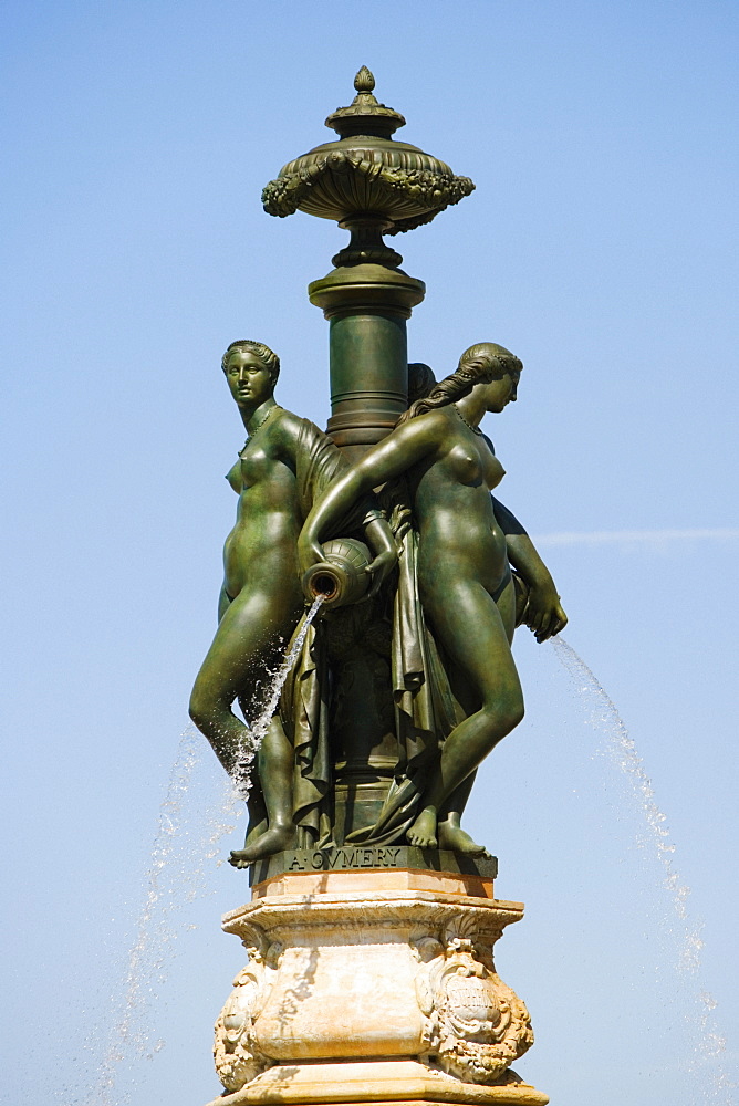 Low angle view of a fountain statue, Fontaine Des Trois Graces, Bordeaux, Aquitaine, France