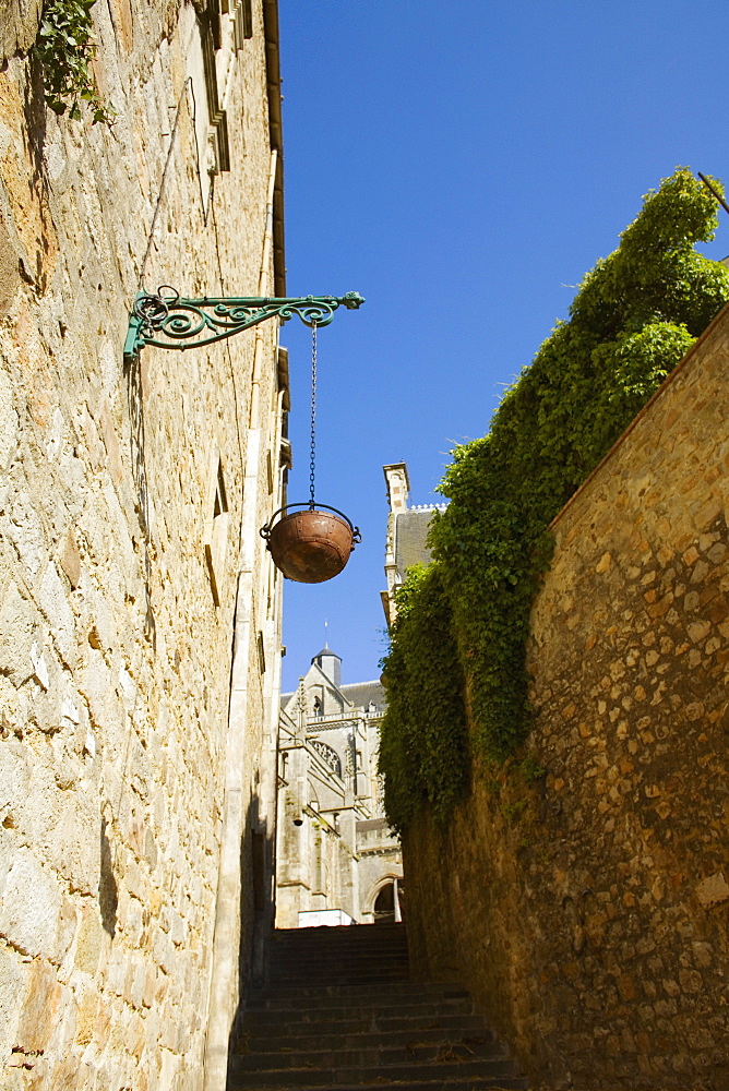 Low angle view of a hanging basket, Le Mans, Sarthe, Pays-de-la-Loire, France