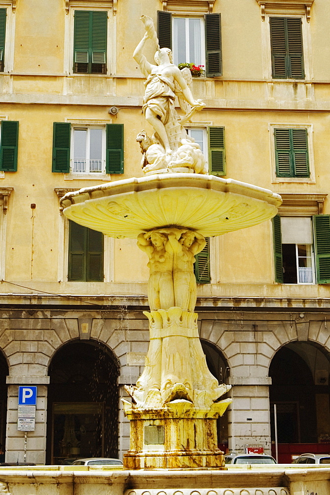 Fountain in front of a building, Piazza Colombo, Genoa, Liguria, Italy