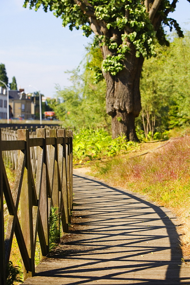 Wooden fence in a park, Le Mans, Sarthe, Pays-de-la-Loire, France