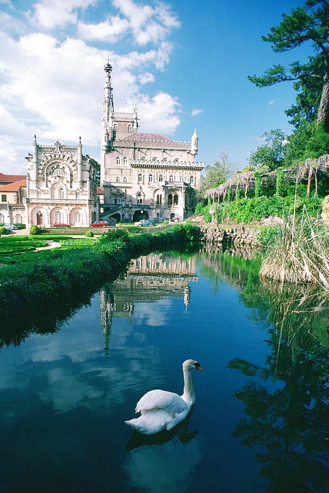 Canal in front of a palace, Bucaco Palace, Portugal