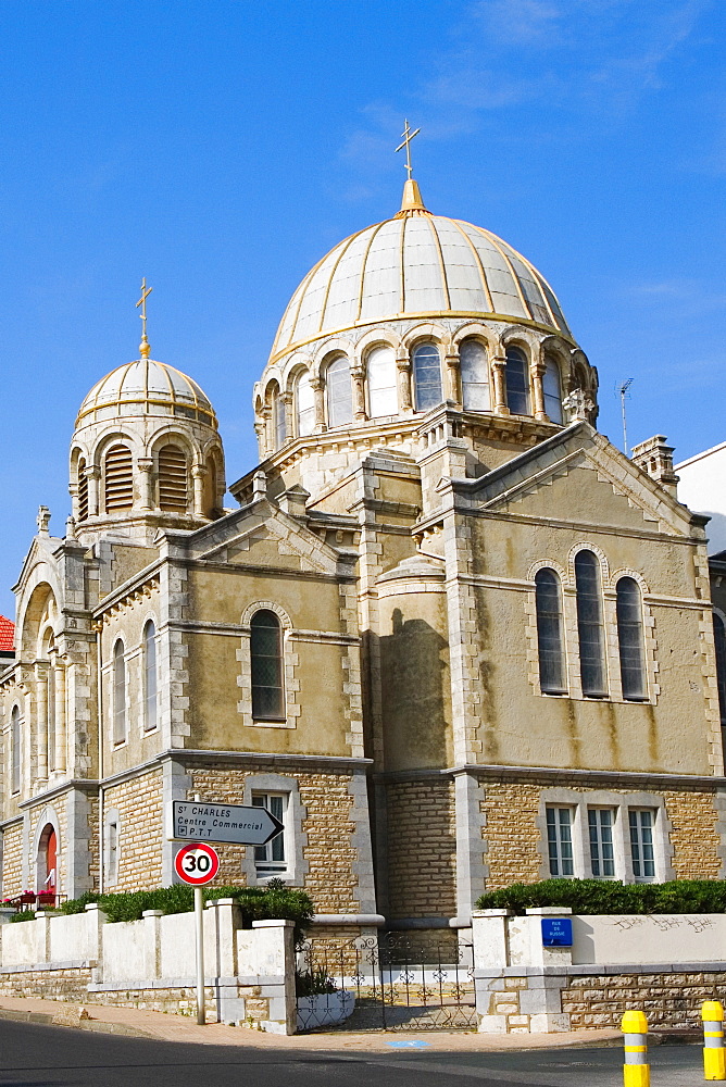 Low angle view of a cathedral, Eglise Orthodoxe Saint Alexandre De La Neva, Biarritz, France