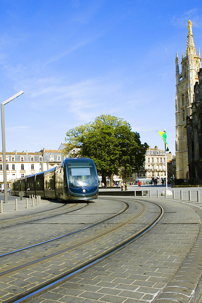 Cable car on tracks, Tour Pey Berland, Bordeaux, France