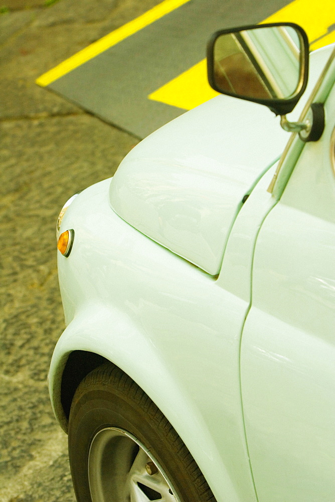 Side-view mirror of a car, Via Padre Reginaldo Giuliani, Sorrento, Sorrentine Peninsula, Naples Province, Campania, Italy