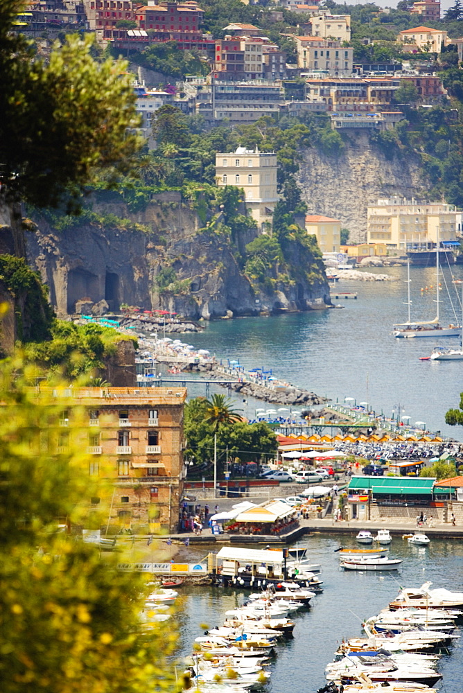 Boats docked at a harbor, Marina Grande, Capri, Sorrento, Sorrentine Peninsula, Naples Province, Campania, Italy