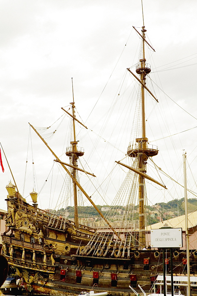 Ship docked at a harbor, Porto Antico, Genoa, Italy