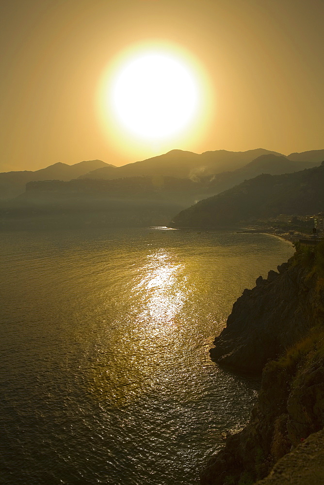 Panoramic view of the sunset, Costiera Amalfitana, Salerno, Campania, Italy