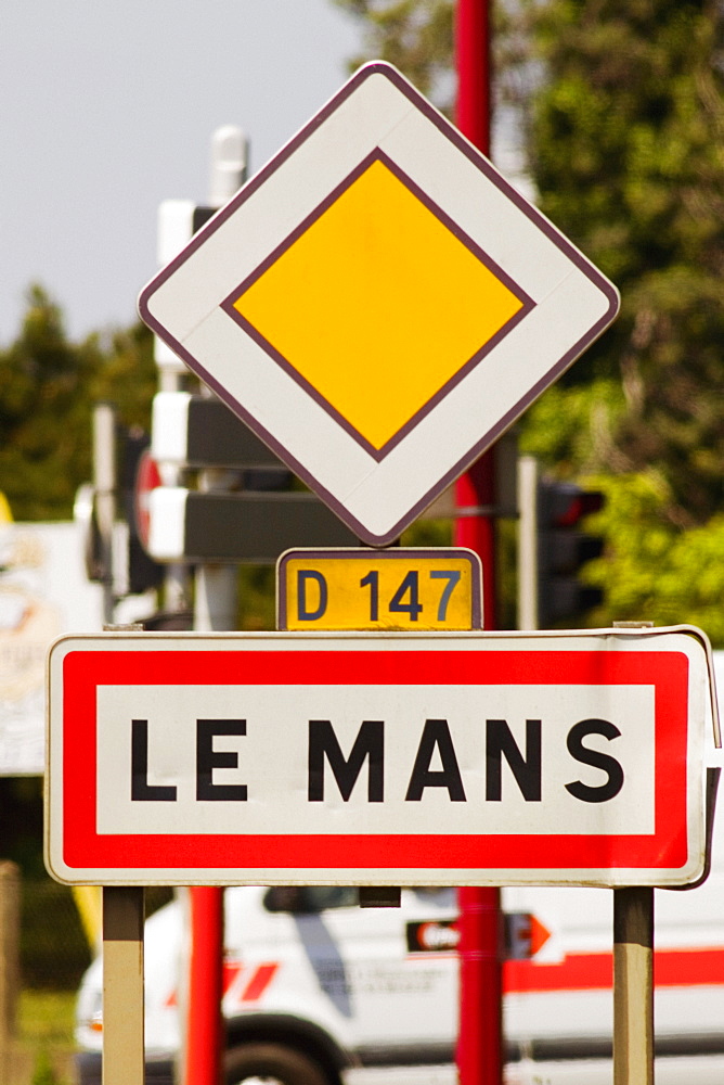 Information board on roadside, Le Mans, France