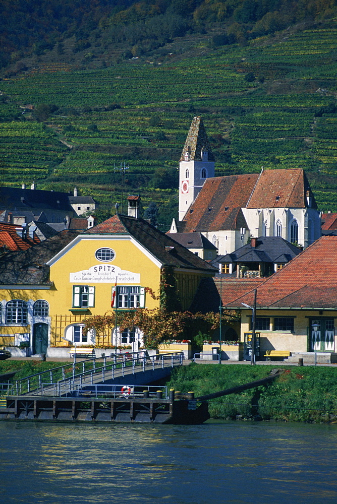 Dwellings in a village by the river, Danube River, Spitz, Austria