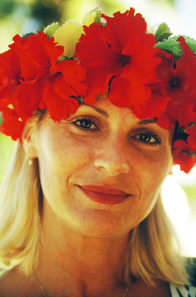 Portrait of a young woman smiling, Hawaii, USA