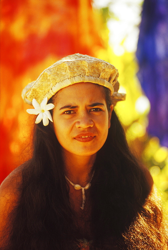 Portrait of a young woman wearing a cap, Hawaii, USA