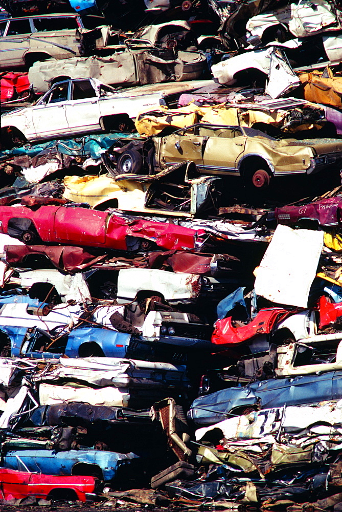 Close up on piles of junk cars, Los Angeles , CA