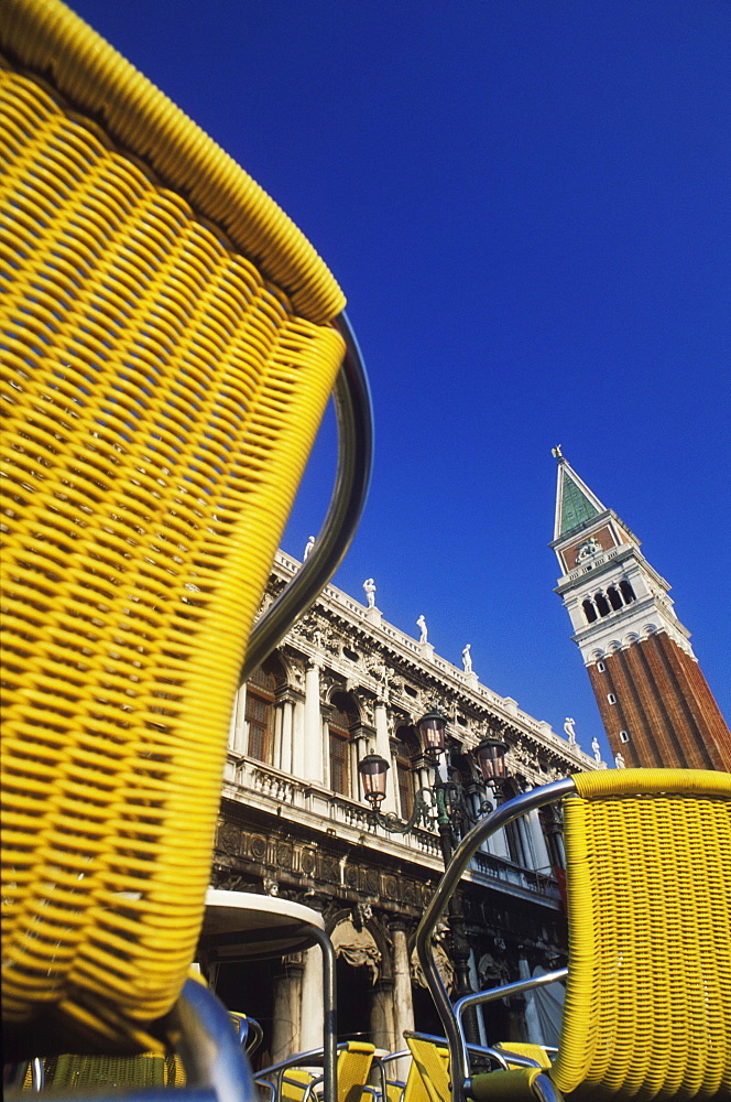 Low angle view of the bell tower of a church, St. Mark's Cathedral, Venice, Veneto, Italy