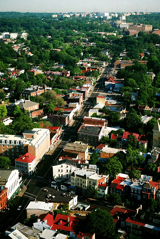 Aerial view of Georgetown looking along Wisconsin Ave., Washington , DC