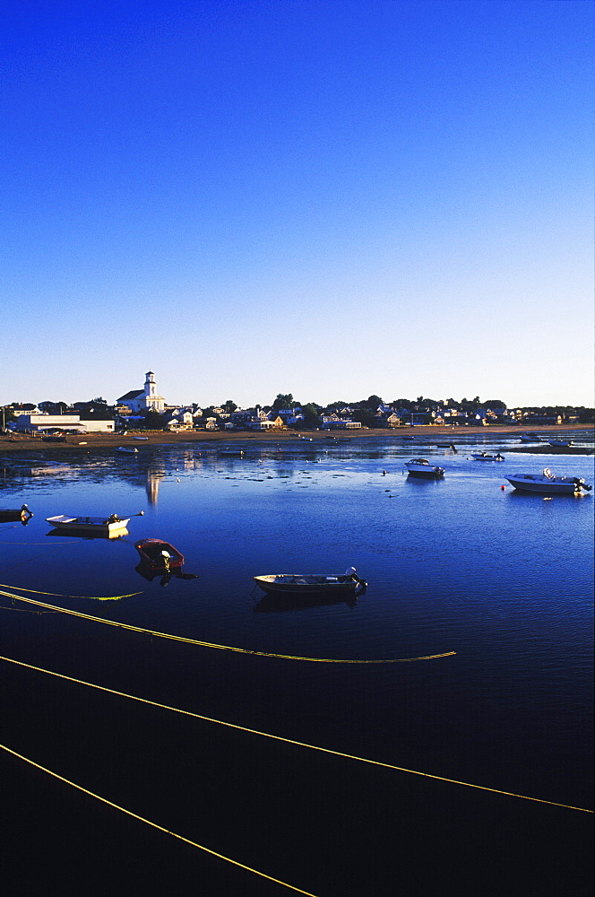 High angle view of boats moored in a river, Cape Cod, Massachusetts, USA