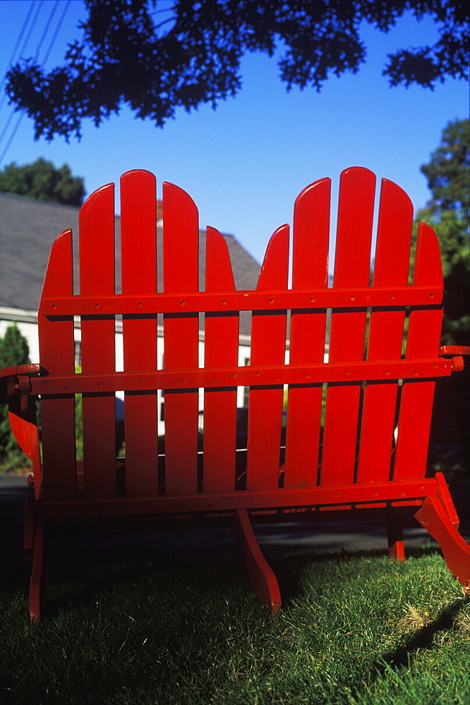 Two deck chairs on a lawn, Cape Cod, Massachusetts, USA 