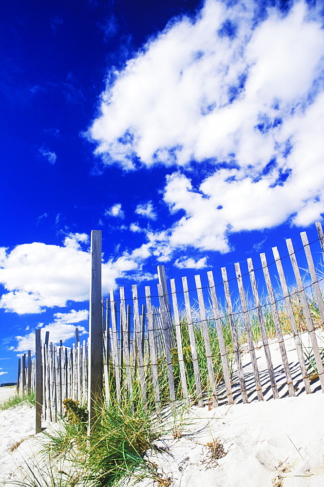 Wooden fence on the beach, Cape Cod, Massachusetts, USA 
