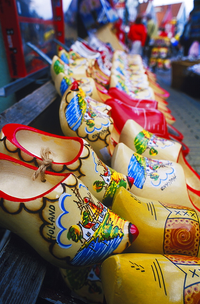 Close-up of clogs in a store, Amsterdam, Netherlands