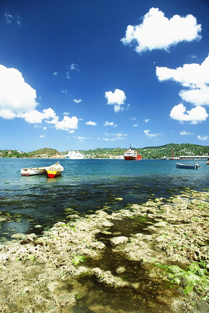 View of boats near a marshy area, St. Lucia