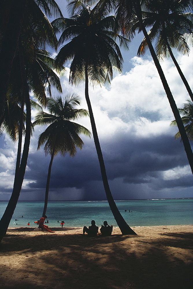 View of a scenic beach on a cloudy day, Pigeon Point, Tobago