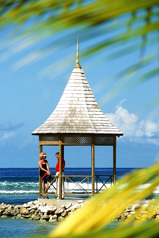 A gazebo on the edge of the sea at Half Moon Bay Resort, Jamaica