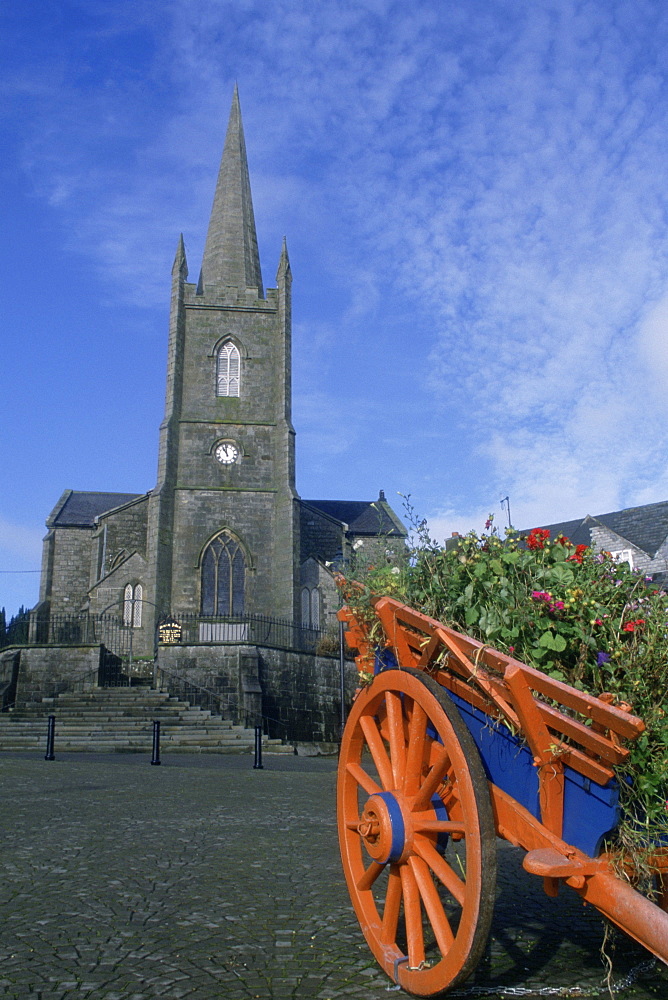 Close-up of a cart in front of a church, Clones County Monaghan, Republic of Ireland