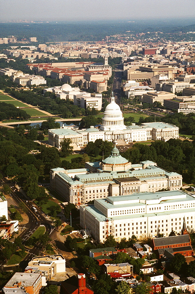 Aerial view of a building, Capitol Building, Library of Congress, Washington DC, USA